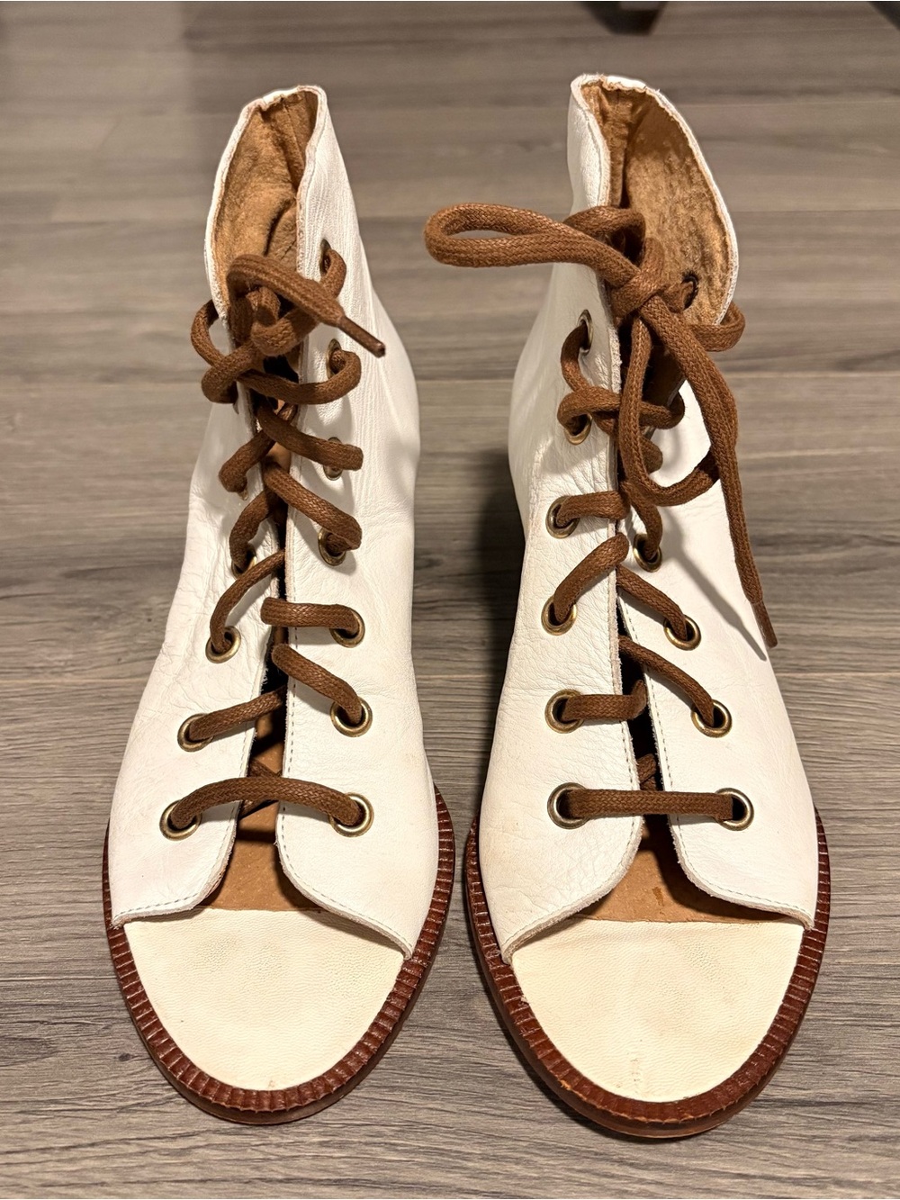 Jeffrey Campbell x Free People White Leather Lace-Up Open-Toe Sandals